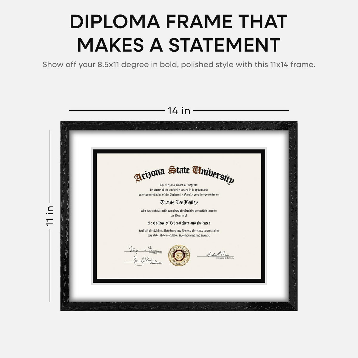 Homeforia 11x14 Diploma Frame Black Wood, High End Black Oak 11 x 14 Certificate Frames with Mat 8.5x11, 14x11 Wooden Document Matted Frame, Award Graduation Frames, Tempered Glass, Wall Kit, Set of 1