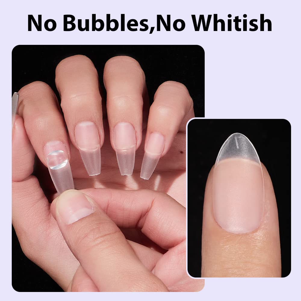 BTArtbox Solid Nail Gel & Half Matte Gel Nail Tips - 320pcs Square Press on Nails Medium, Upgrade 3 in 1 Nail Gel for Fake Nails