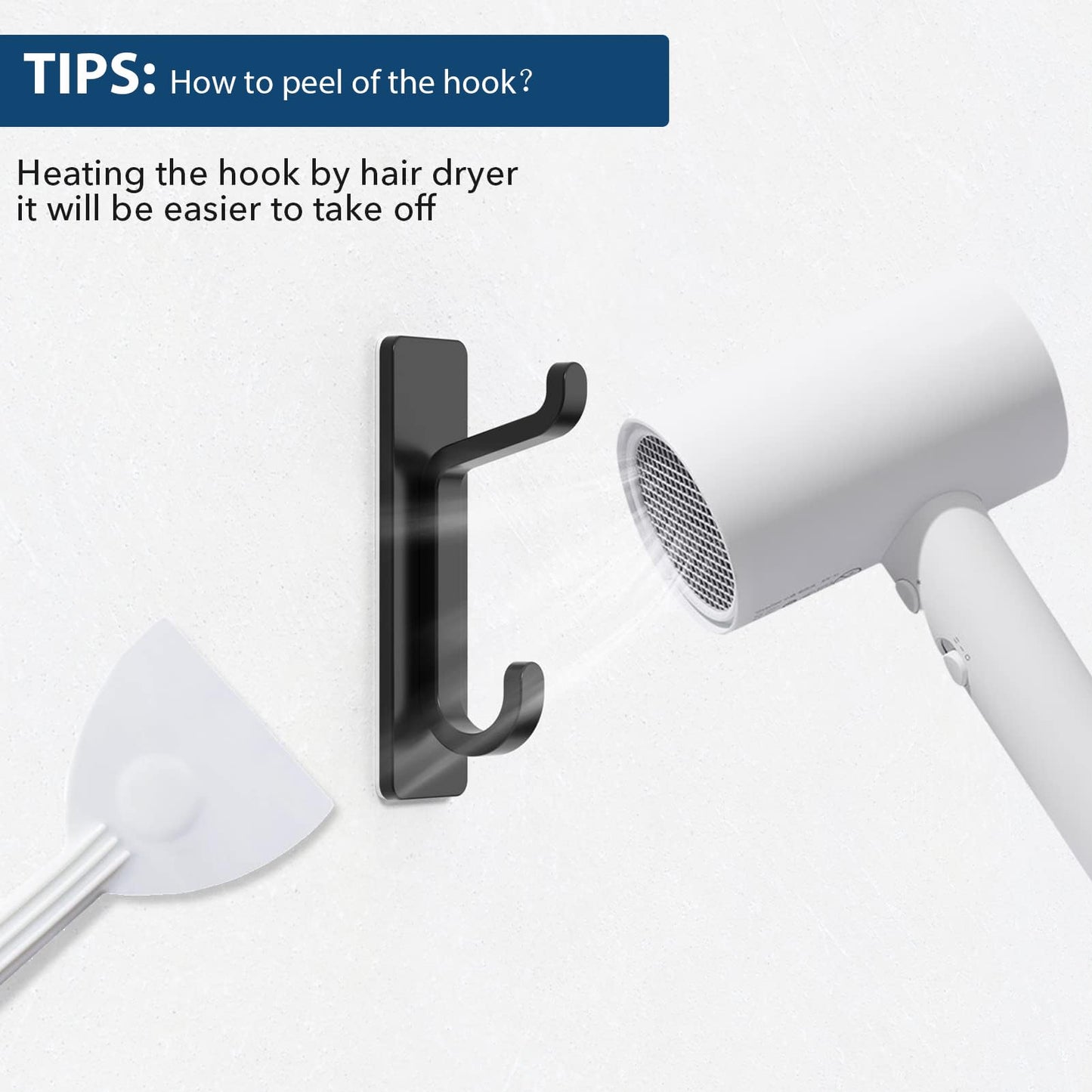 pickpiff Wall Hooks for Coat and Towel: 13LB Strong Adhesive Door Hanger Stick on, Black 6 Pack