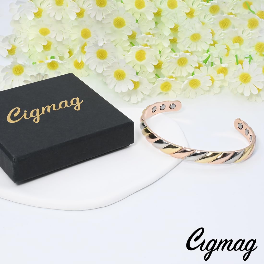 Cigmag Copper Bracelets for Women Pure Copper Bracelet Cuff Bangle Strength Magnet Adjustable