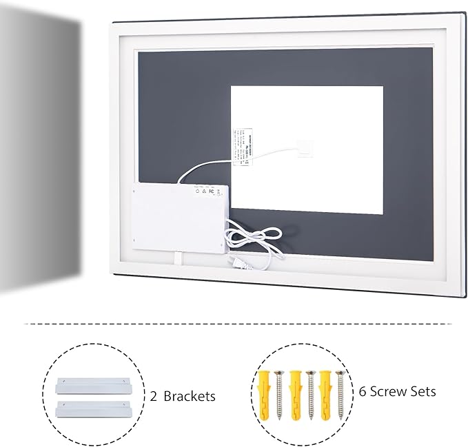 VooBang LED Bathroom Mirror 26 x 38 inches - 3 Adjustable Lighting Modes Lighted Smart Bathroom Vanity Mirror, Anti-Fog, Memory Function, Tempered Glass, Wall Mounted Horizontally Vertically