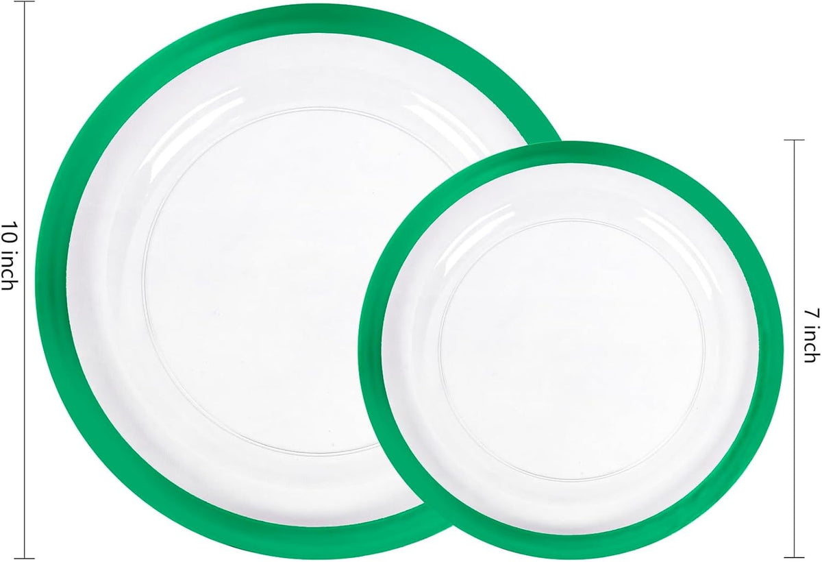 U-QE 200PCS Christmas Plates Disposable - Green Plastic Plates Disposable Heavy Duty- Holiday Plate Include 100 10" Dinner and 100 7" Dessert Platos, Perfect for Christmas Party