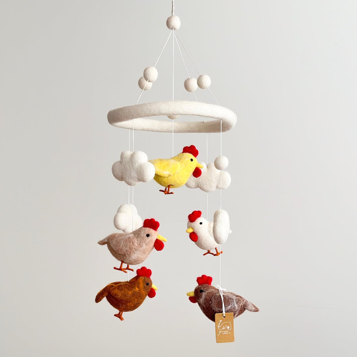 Handmade Felt Chicken Nursery Mobile, Chicken Crib Mobile for Boys & Girls, Boho Decor, Natural Wool Chicken Hanging Mobile, Unique Baby Shower Gift, Fair Trade Nepal