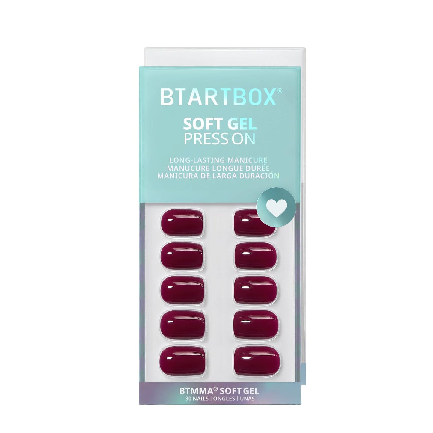 BTArtbox Press On Nails Short - Plum Red Squoval Press On Nails with Glue for Women, Opaque Soft Gel Glue On Nails in 16 Sizes - 32 Stick On Nails Kit, Blackberry