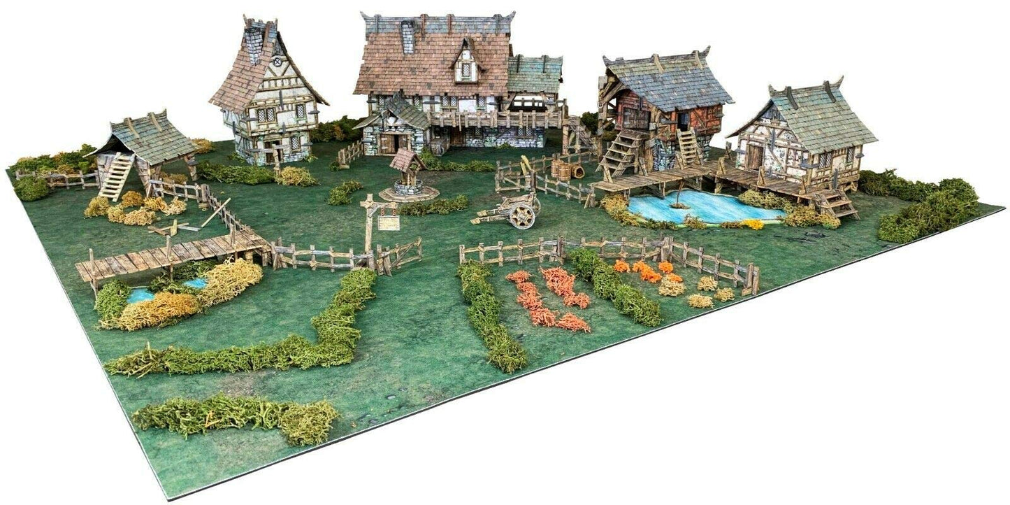 Battle Systems BSTFWC001 Fantasy Terrain Village Core Set - Multi Level Tabletop War Game - 28mm Miniature Wargaming Roleplaying - 420 Piece Modular Warhammer Battles Painted Model Scenery
