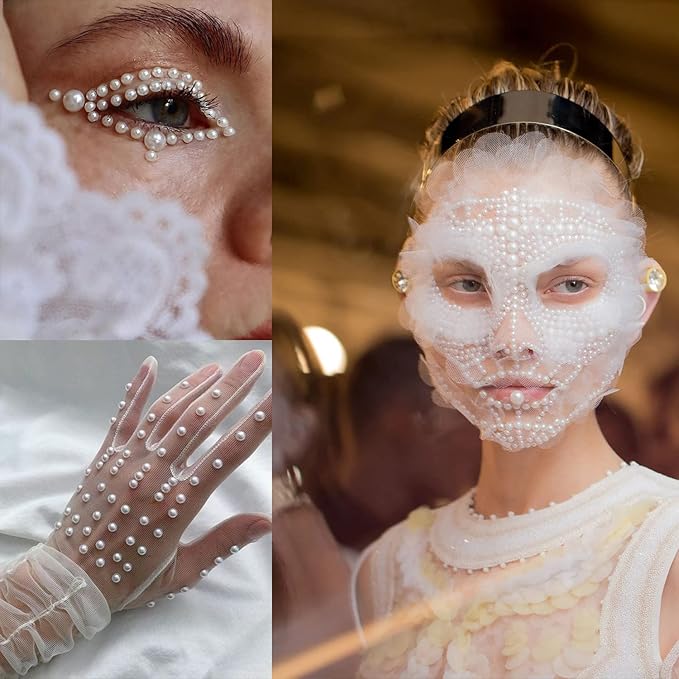 4000PCS Flatback Rhinestones and Half Round Pearls Kit #40, Multi Size Glass AB Crystals, Plastic Flat Back White Dome Bead with Pickup Pencil and Tweezer for Nail Art