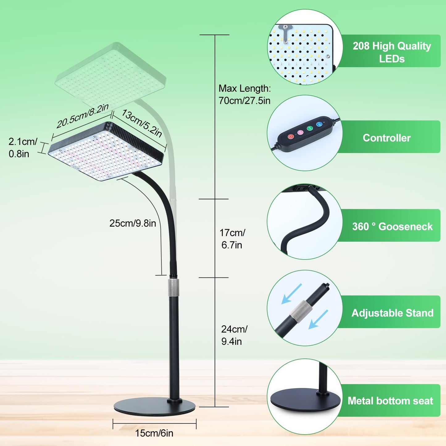 FRGROW 2026 Tabletop Grow Lights for Indoor Plants, Seed Starting, Bonsai, 4/8/12/16/20H Timer, 25 Watt Power Draw, Bright Enough Like A Small Sun, Daisy Chain Function, 16"-24" Height Adjustable