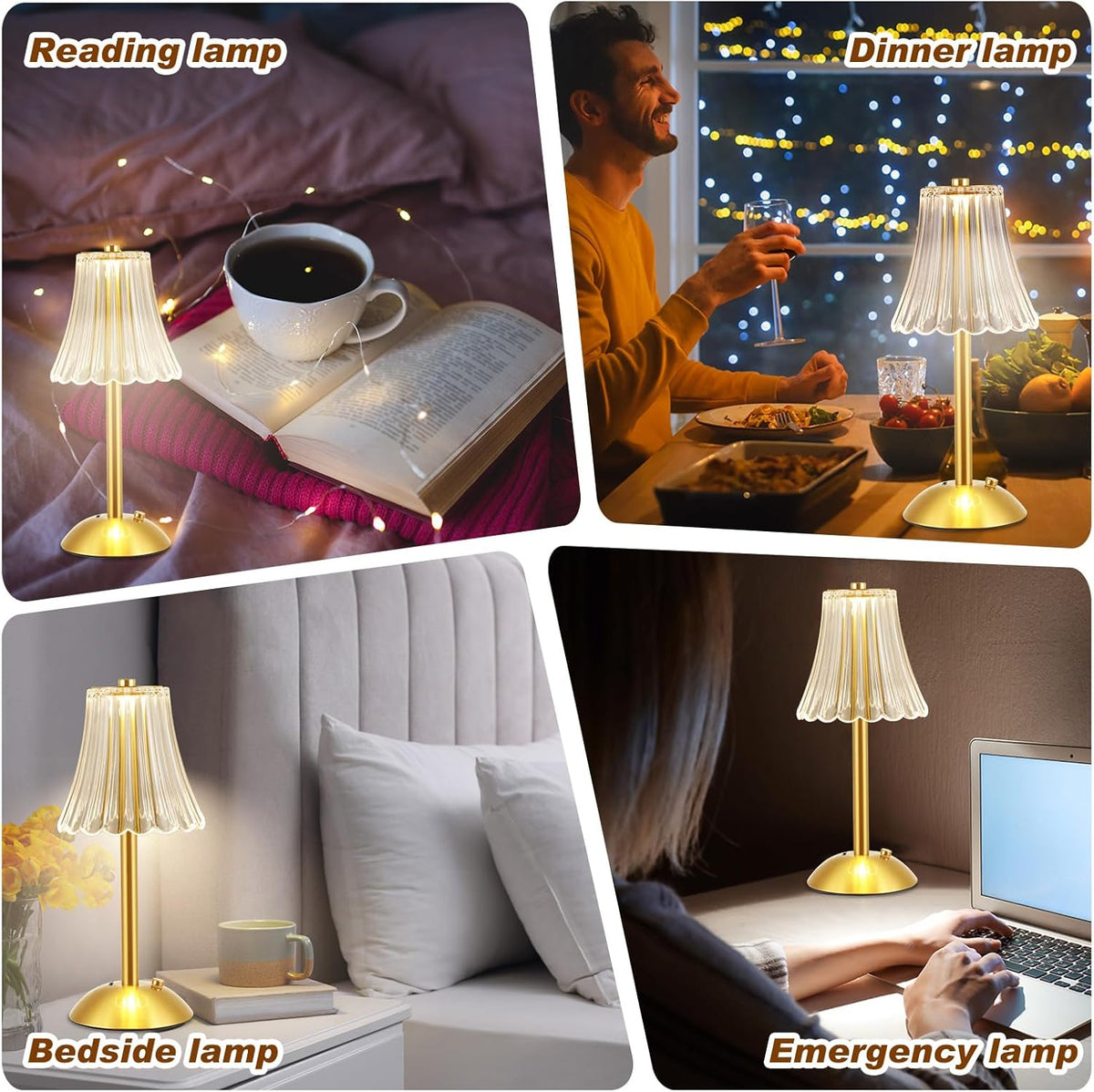 Liliful 6 Pcs LED Portable Cordless Table Lamp Touch Battery Operated Rechargeable Desk Lamp 3 Color Dimmable for Bedroom Living Room Dining (Rose Style,Gold)
