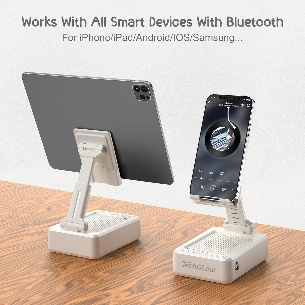 TechGlow Foldable Cellphone Stand with Bluetooth Speaker and Power Bank Birthday Gifts for Men Women Mother Father Brother Sister Teens Cool Tech Gadgets-White