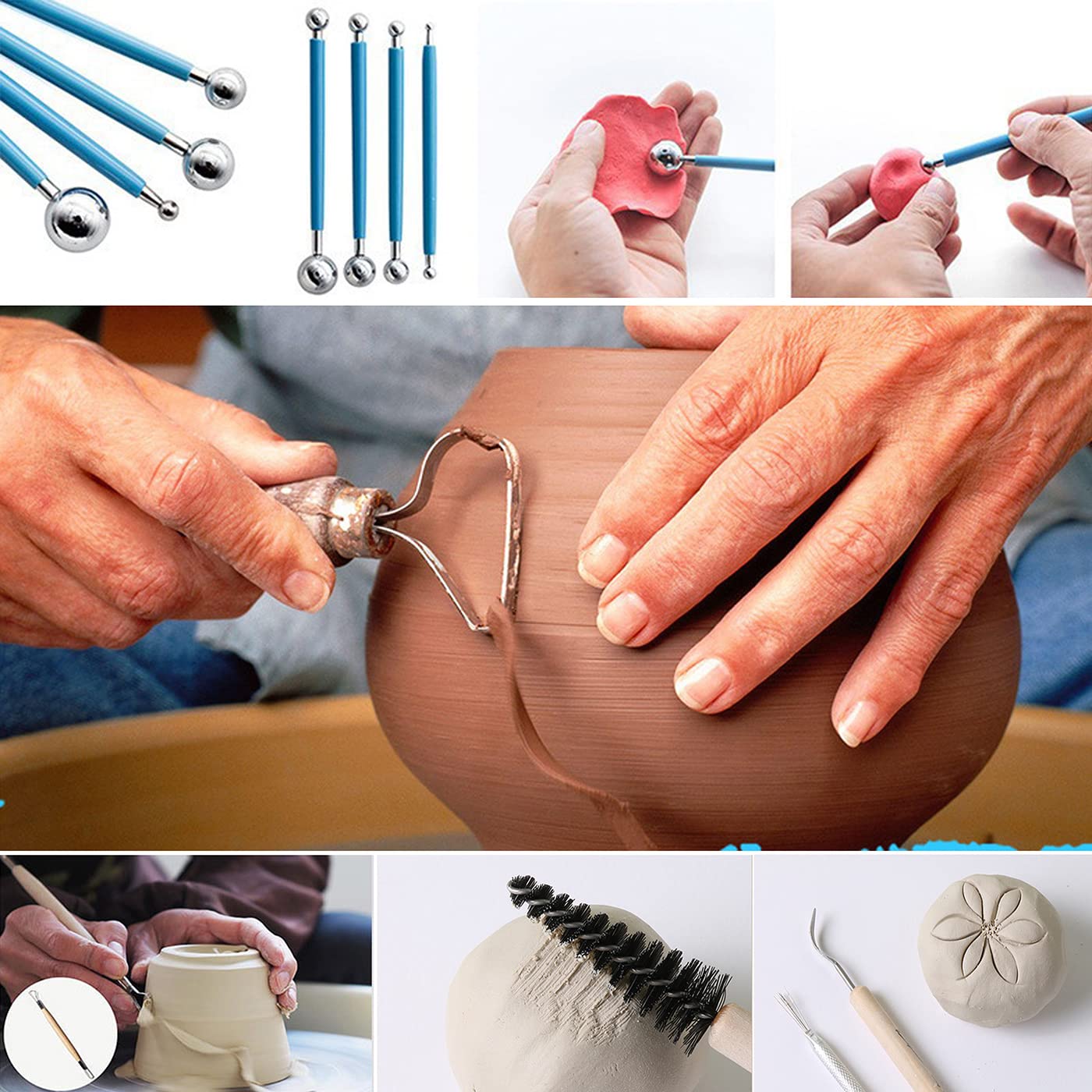 ReArt Natural Air-Dry Clay, Pottery Clay10LBs with 40 Pcs Pottery Tools Clay Sculpting Tool Set, All-Purpose Modeling Clay (White)