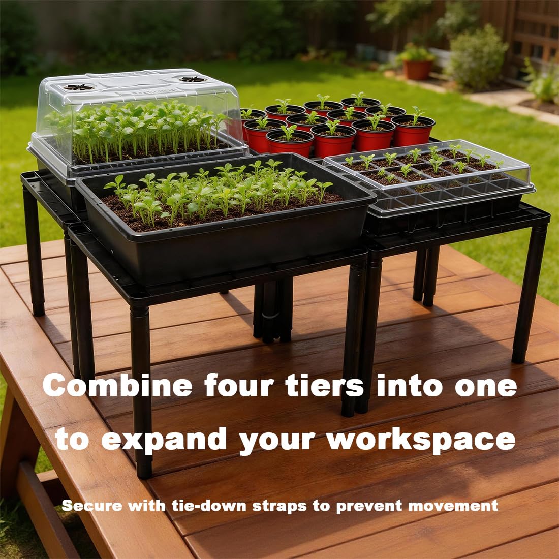 BTPLASTIK Plastic Plant Stand, Universal Plant Seedling Tray Organizer - with Ventilated Mesh, for Indoor/Outdoor Gardening, Durable Plant Pot Holder