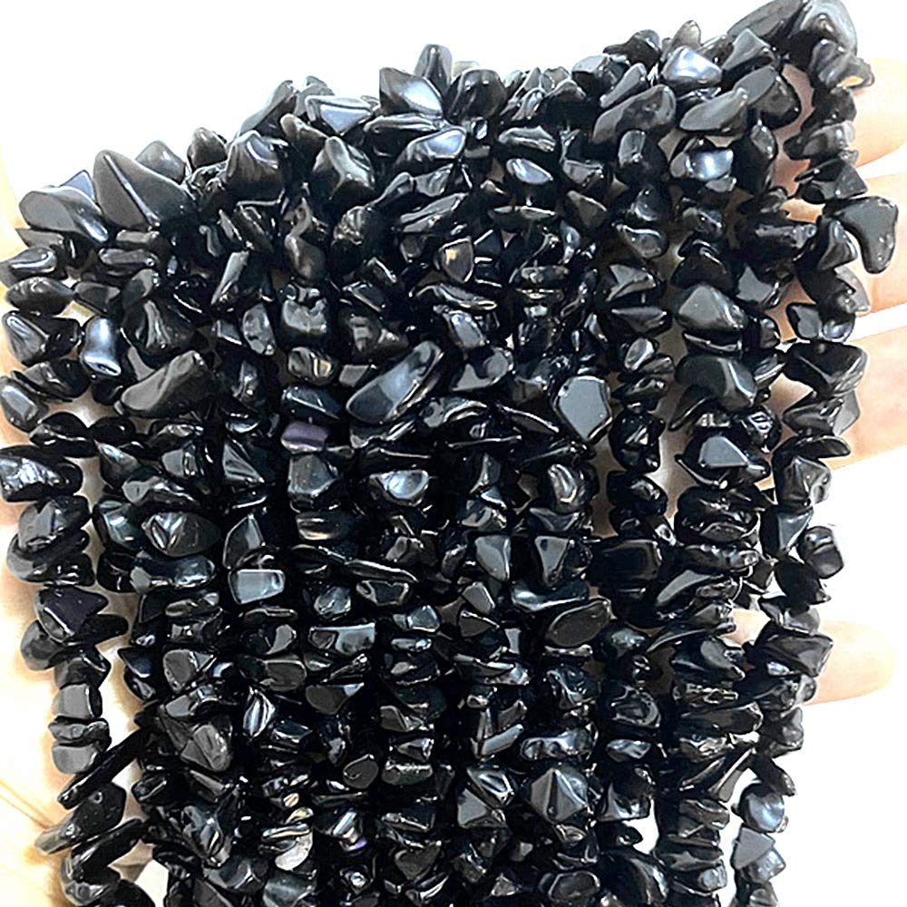 PLTbeads Gemstone Chips Natural Black Obsidian 3-5mm Healing Crystals Waist Bracelets Necklace Kit Irregular Stone DIY Crafts Design Jewelry Making Approxi 32 inch