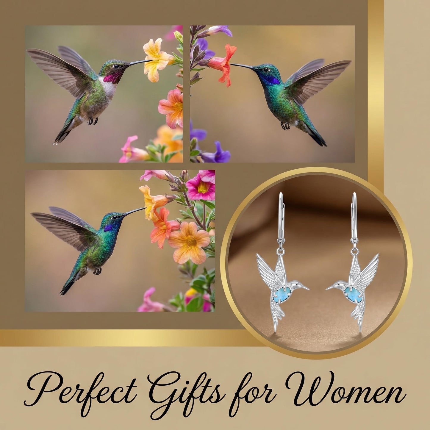 BETHZA Hummingbird Earrings 925 Sterling Silver Genuine Larimar Hummingbirds Drop Dangle Earring Animal Jewelry Gifts for Women