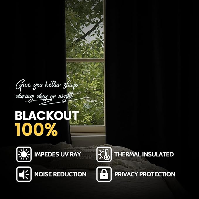 Yakamok 100% Blackout Curtain Panels 84 inches Cold and Light Blocking Drapes for Nursery, 2 Thick Layers Thermal Insulated Draperies (2 Pieces, 50 Wide Each Panel, Beige Front with White Backing)