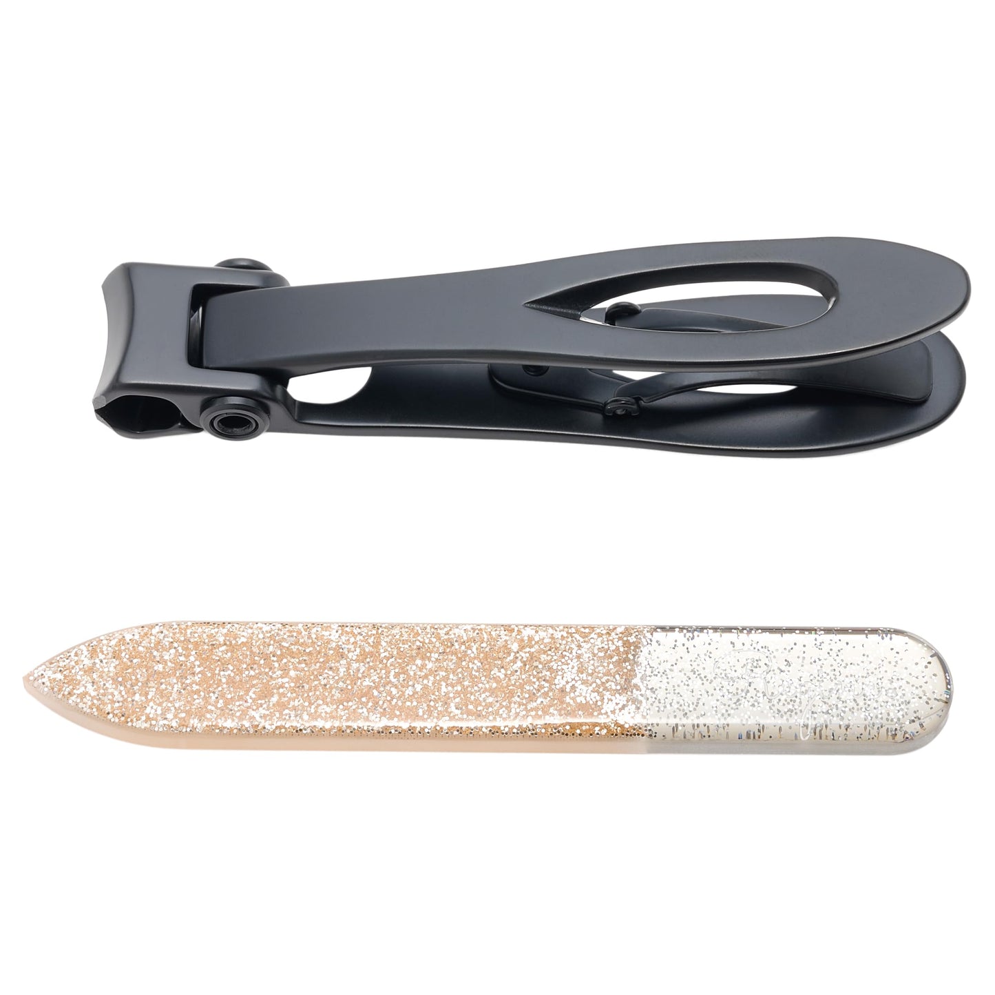 2pc Nail File and Clipper Set, Glass Nail File Without Metal Case – Reusable Nano Crystal File with Nail Clipper, Manicure Pedicure Tools for Men & Women (Gold Shimmer)