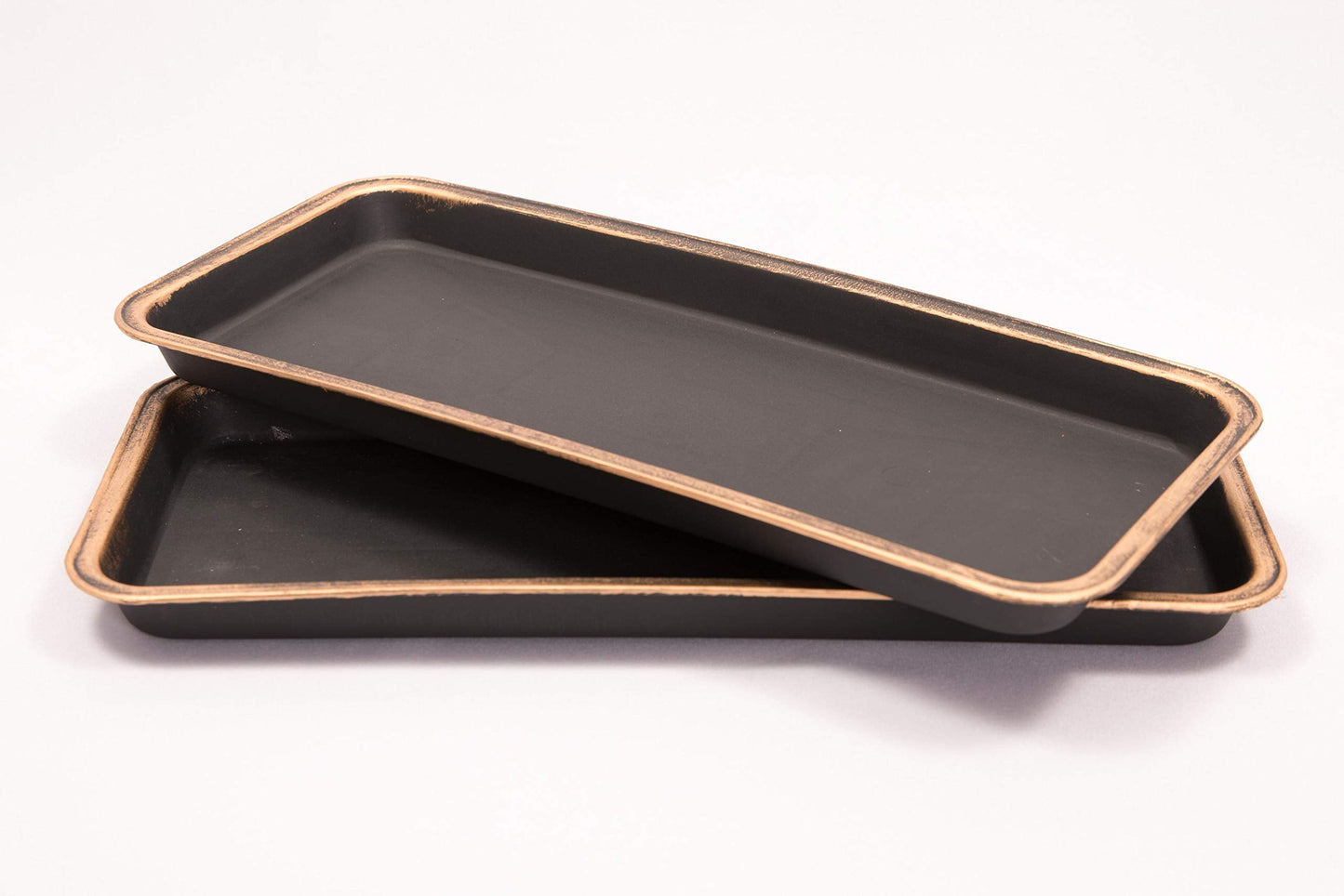 Sapphire USA 16" Decorative Rectangular Tray/Saucer (2 Pack) Fancy Trim Rustic/French Country Look, Planter Base for Indoor/Outdoor Decor Use. Long Lasting, Reusable Light Weight (16 inches, Gold)