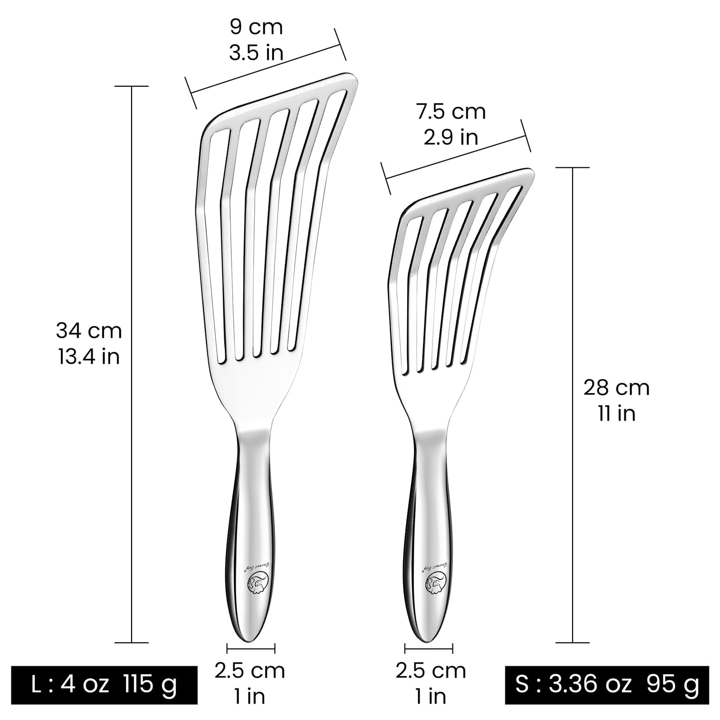 Stainless Steel Fish Spatula Set – 1 Large Fish Turner + 1 Small Metal Spatula, Ultra-Thin Edge for Easy Turning & Flipping, Metal Kitchen Utensils with Ergonomic Non-Slip Handle, Dishwasher Safe