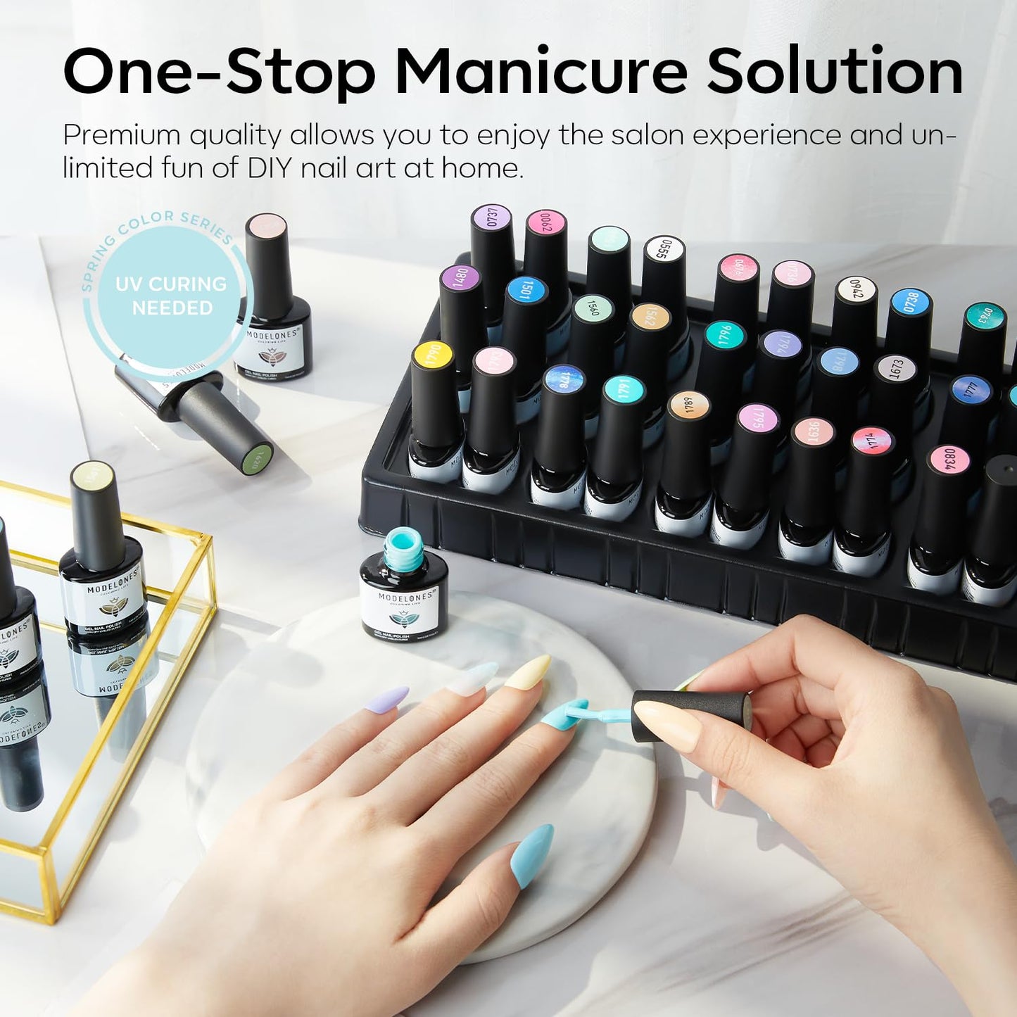 modelones 24Pcs Gel Nail Polish Set, 20 Colors Easter Pastel Gel Polish Set Macaron Colors with Glitter & Glossy & Matte Top + Base Coat Soak Off LED Nail Art Kit Salon at Home