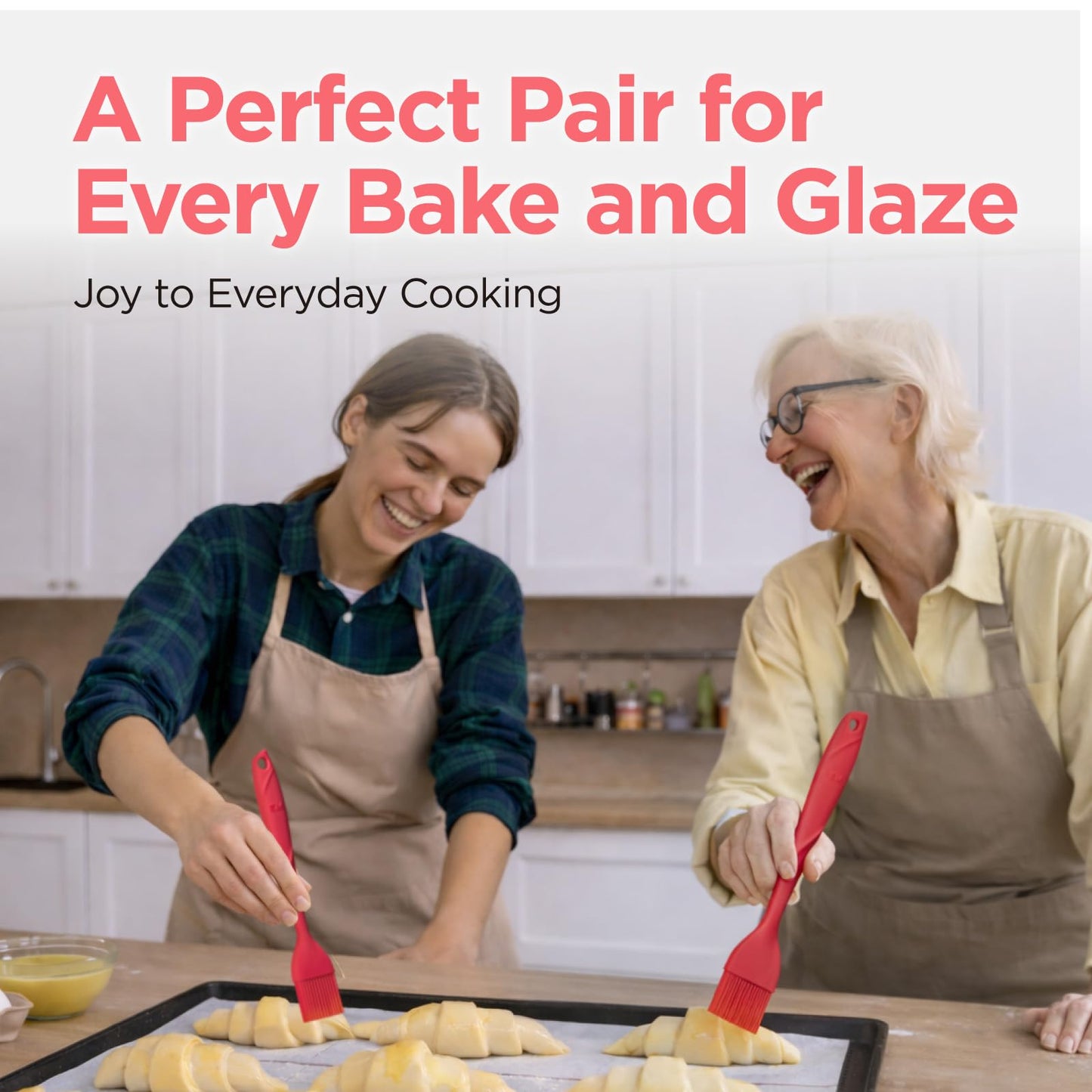 Kitchen Mama WaltzGrip Platinum Silicone Basting Pastry Brush: Set of 2 Heat-Resistant Brushes Utensils for Cooking, Baking, Grilling, Barbecue, and Spreading Oil, Butter, Egg - Dishwasher-Safe (Red)