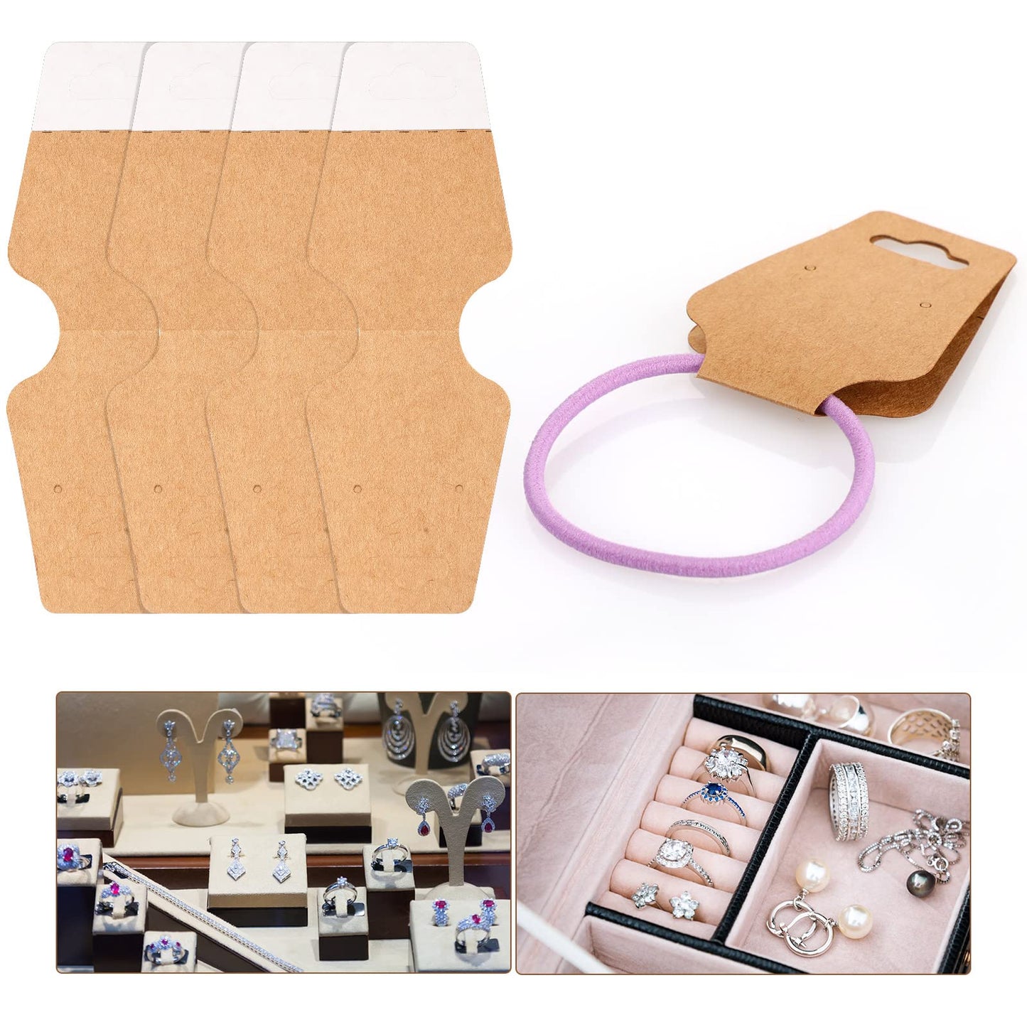 400 Jewelry Display Cards with Adhesive Kraft Paper Cards Necklaces, Keychains, Bracelet Display for Necklaces(Khaki)