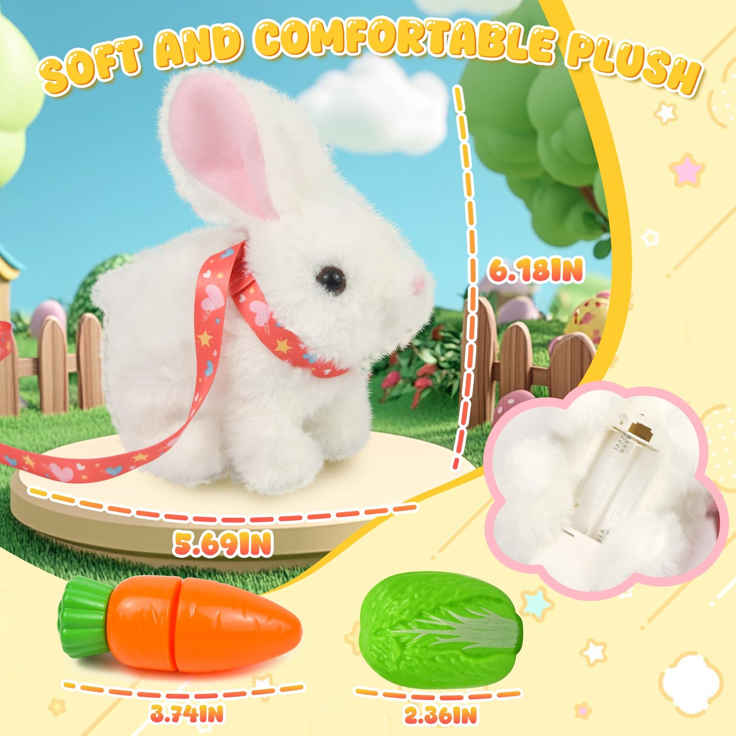 Voichic Easter Robot Bunny Pal- Bunby My Realistic Bunny Toy, Hopping Bunny with Sounds, Jumping, Twitching and Shaking Ears, Interactive Plush Bunny for Kids, Birthday Gift for Toddler (White)
