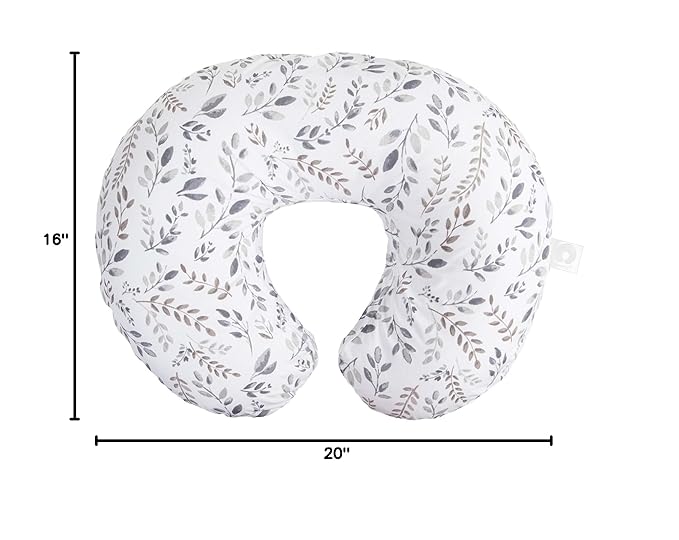 Boppy Original Nursing Pillow, Gray Taupe Leaves, Ergonomic Nursing Essentials for Bottle and Breastfeeding, Firm Fiber Fill, with Removable Pillow Cover, Machine Washable
