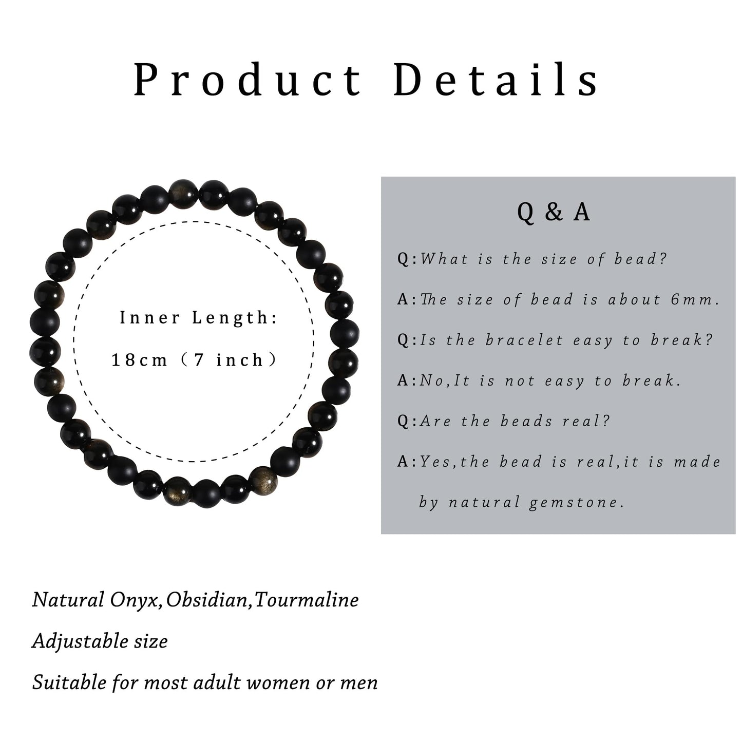 Gracayfr Black Tourmaline Obsidian Bracelet Triple Empath Protection Onyx Healing Crystals Spiritual Natural Stone Gemstone Stretch Gold Sheen