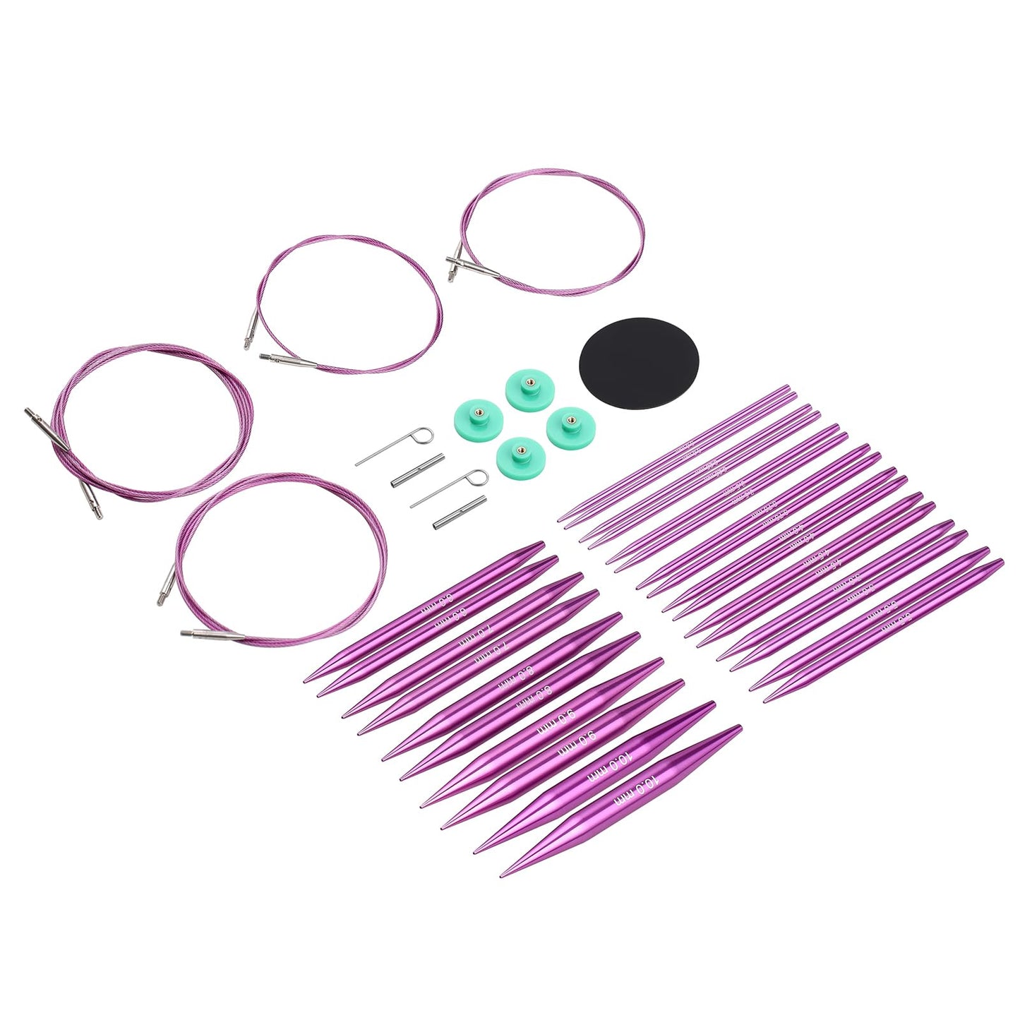 Guclud 4-Inch Interchangeable Circular Knitting Needles Set | US 2.5-15 (3.0-10.0mm) | 13-Pair of Metal Circular Needles | 4 Cables (16", 24", 32", and 40"), Accessories & Case