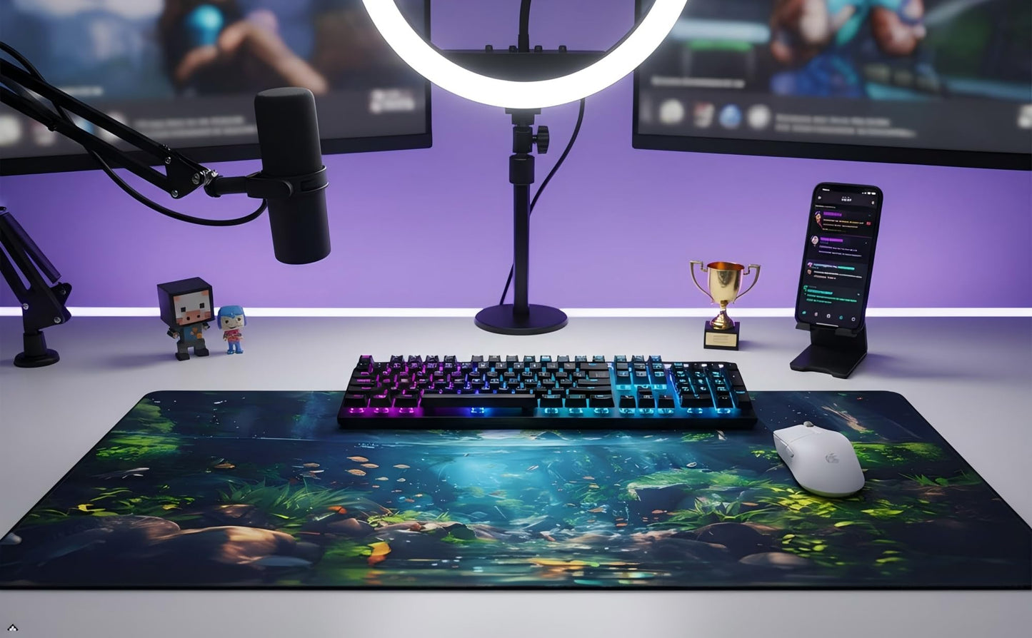 OnengMu XXL Gaming Mouse Pad 35.4x15.7 inch, Landscape Anime Theme Desk Mat,Large Mousepad for Wireless Mouse Office Desk Accessories (Water Plant)