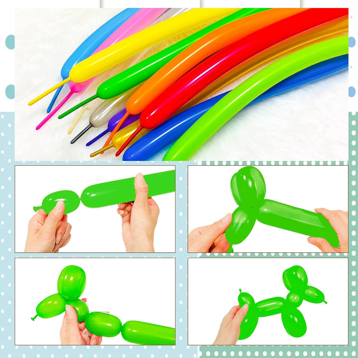 Green 260 Balloons for Twisting Balloon Animal, Long Skinny Green Balloons for Modelling, Green Magic Balloon Animal Kit for Weddings Birthdays Party Decorations,100Pcs (Green)