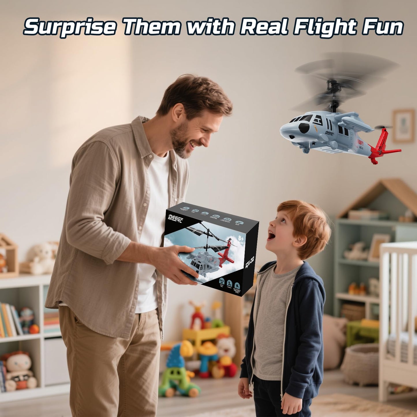 DEERC Black Hawk RC Helicopter,2.4GHz Remote Control Helicopter with 2 Batteries,26 Mins Flight,Indoor Helicopter Toy for Kids Adults,One-Key Take off,LED Light,Altitude Hold,Flying Gift for Boys 8-12