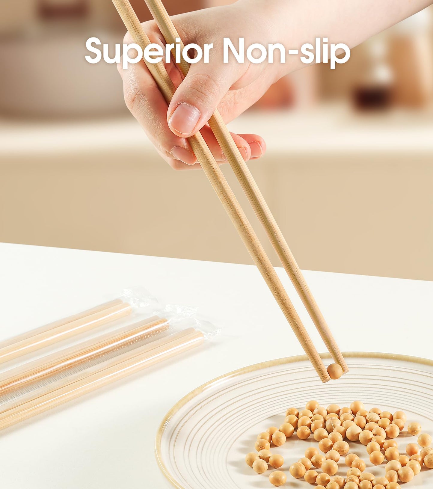 LOROTOCO 100Pairs Bamboo Chopsticks Disposable | Individually Wrapped | Bulk | Separated | Round | Premium Quality-(9.45in)