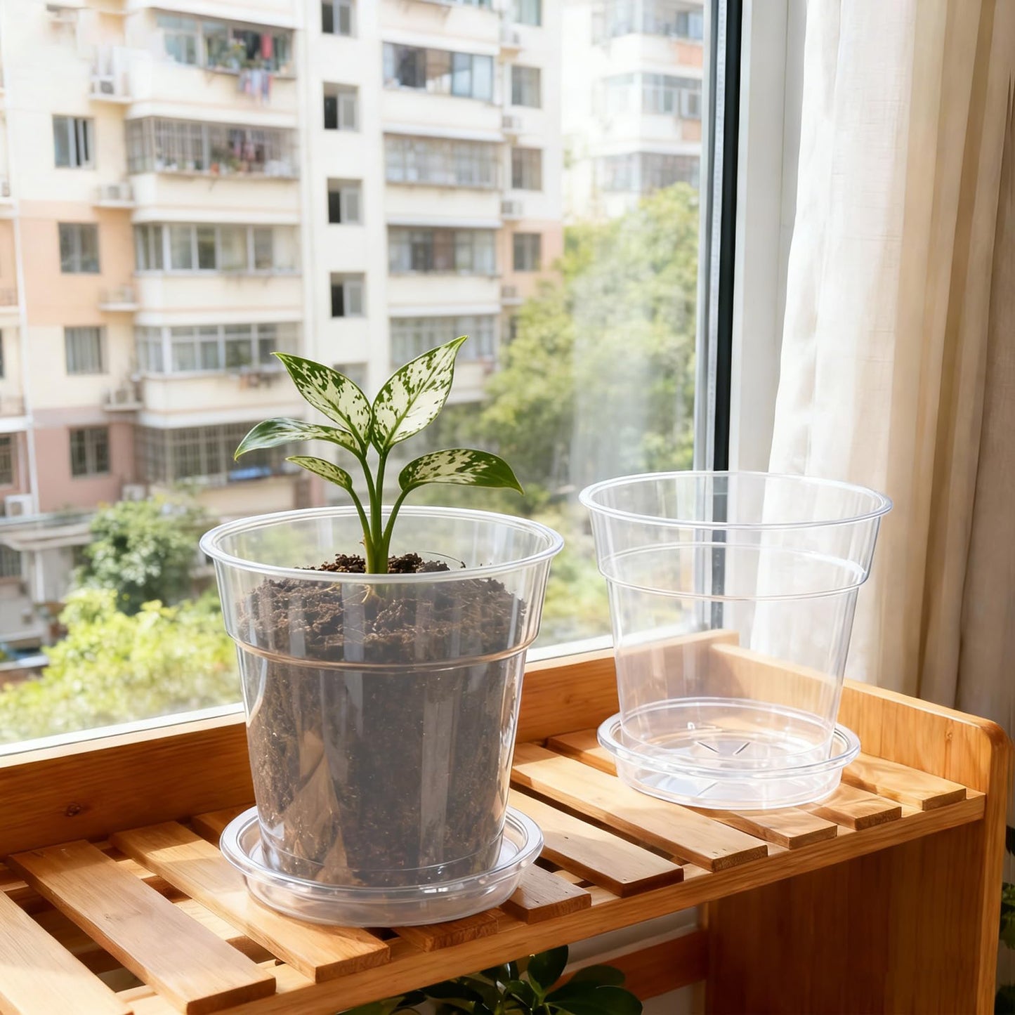 PEDOBALI 4 Pcs Clear Nursery Pot with Drainage Holes Root Health 11.65 Inches Plastic Nursery Pot for Large Plant Outdoor Indoor