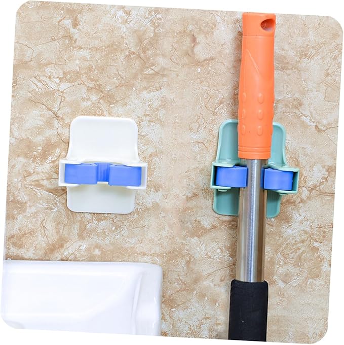 Alipis Self-adhesive Mop Holder Broom Gripper Wall Mount Clip for Home Office Garden No Drilling Mop Broom Organizer Rack in Green Multi-functional Tool Storage for Clean Tools