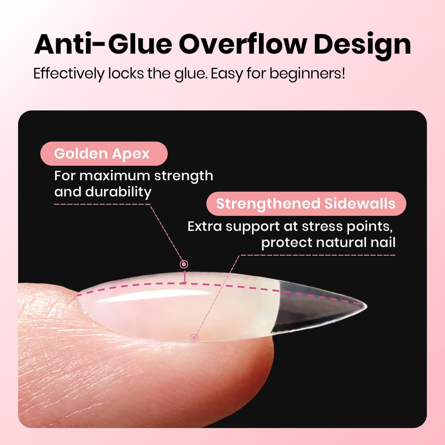 Beetles Gel Nail Tips Curve-EX - Almond Medium, 320pcs 16 Sizes, Etch-X Half Matte Full Cover Soft Acrylic False Press on Nail Tips Easy DIY Nail Extension Art Salon for Curved & Natural Nail Beds