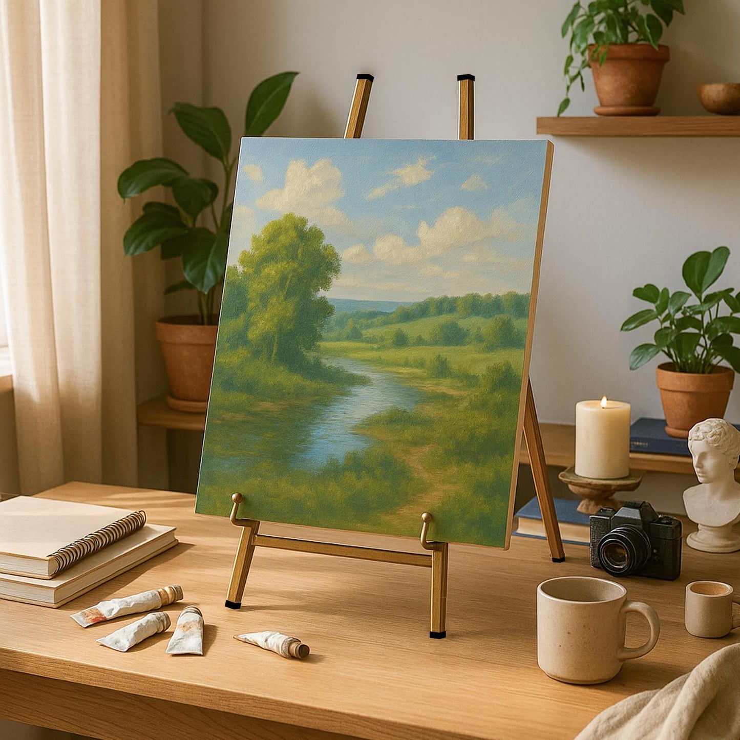 Falling in Art Metal Easel Stand, 16.5" Table Top Easel Stand for Display, Tripod Mirror Plate Stand Holder for Photos, Books and Wedding Signs, Gold