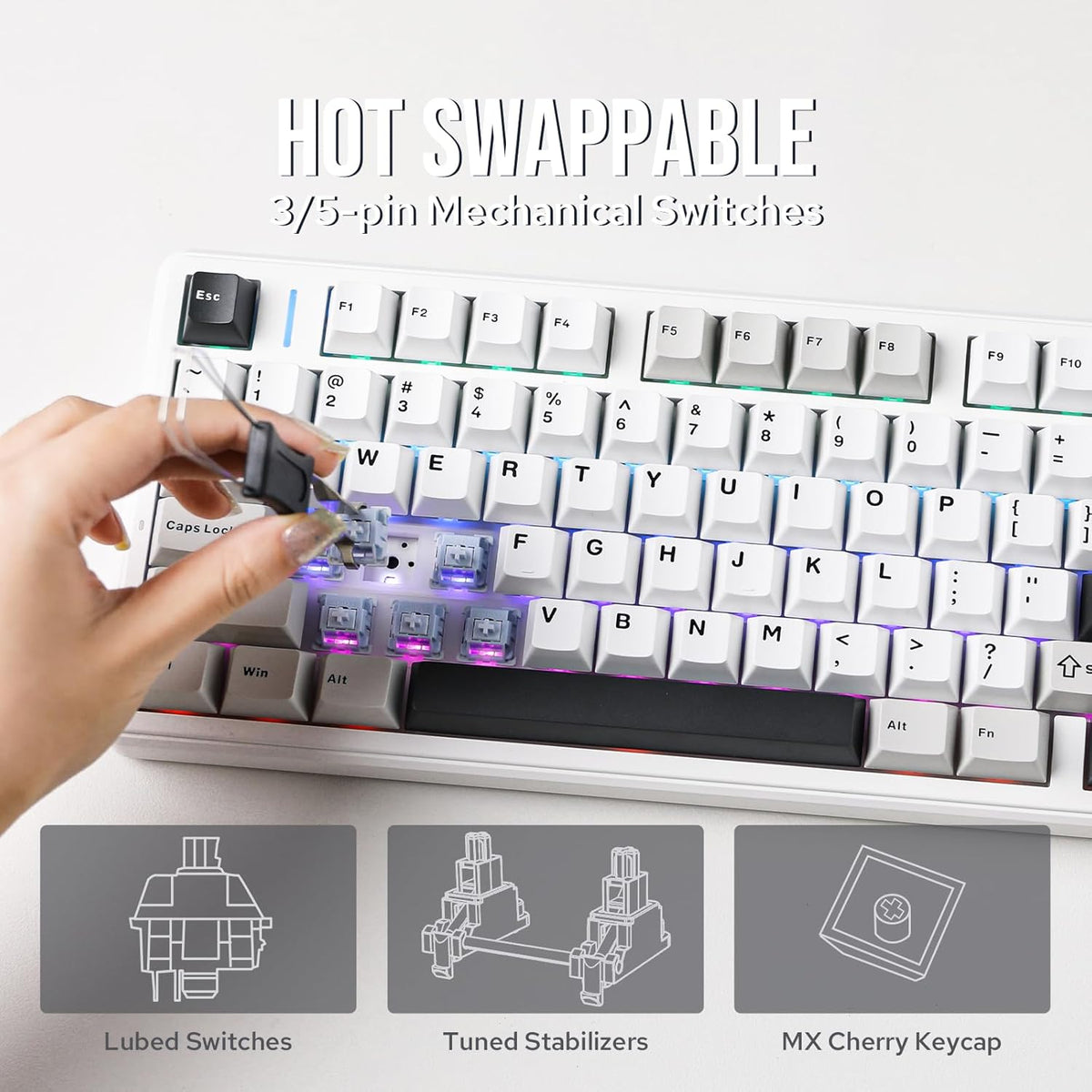 EPOMAKER X Aula F99 PRO Wireless Gaming Keyboard with 8000mAh Battery, Hot Swappable Creamy Keyboard, 2.4GHz/Type-C/BT5.0, NKRO, RGB Backlit for Win/Mac/Gaming (Black&Grey&White)