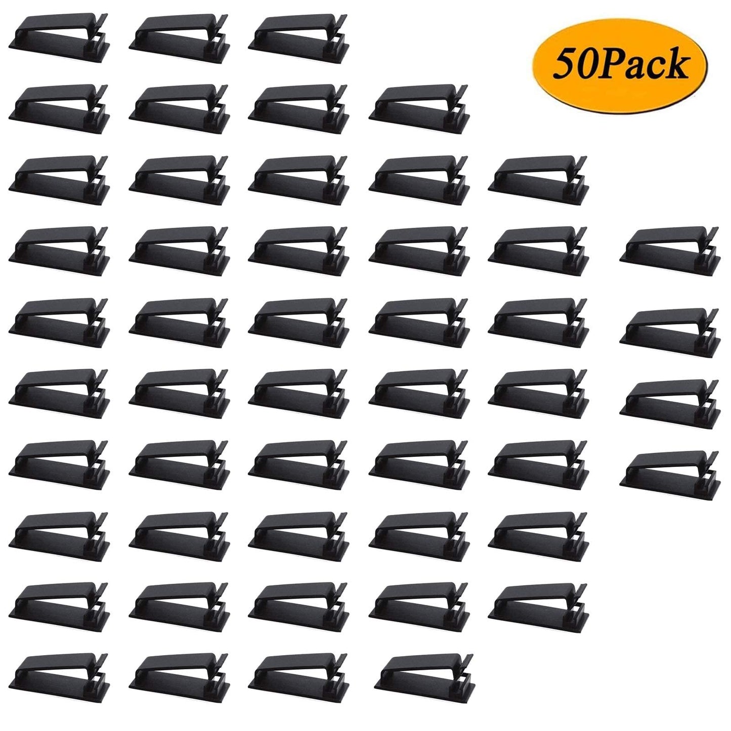 SOULWIT 50Pcs Self Adhesive Cable Management Clips, Cable Organizers Wire Clips Cord Holder for TV PC Ethernet Cable under Desk Home Office (Black)