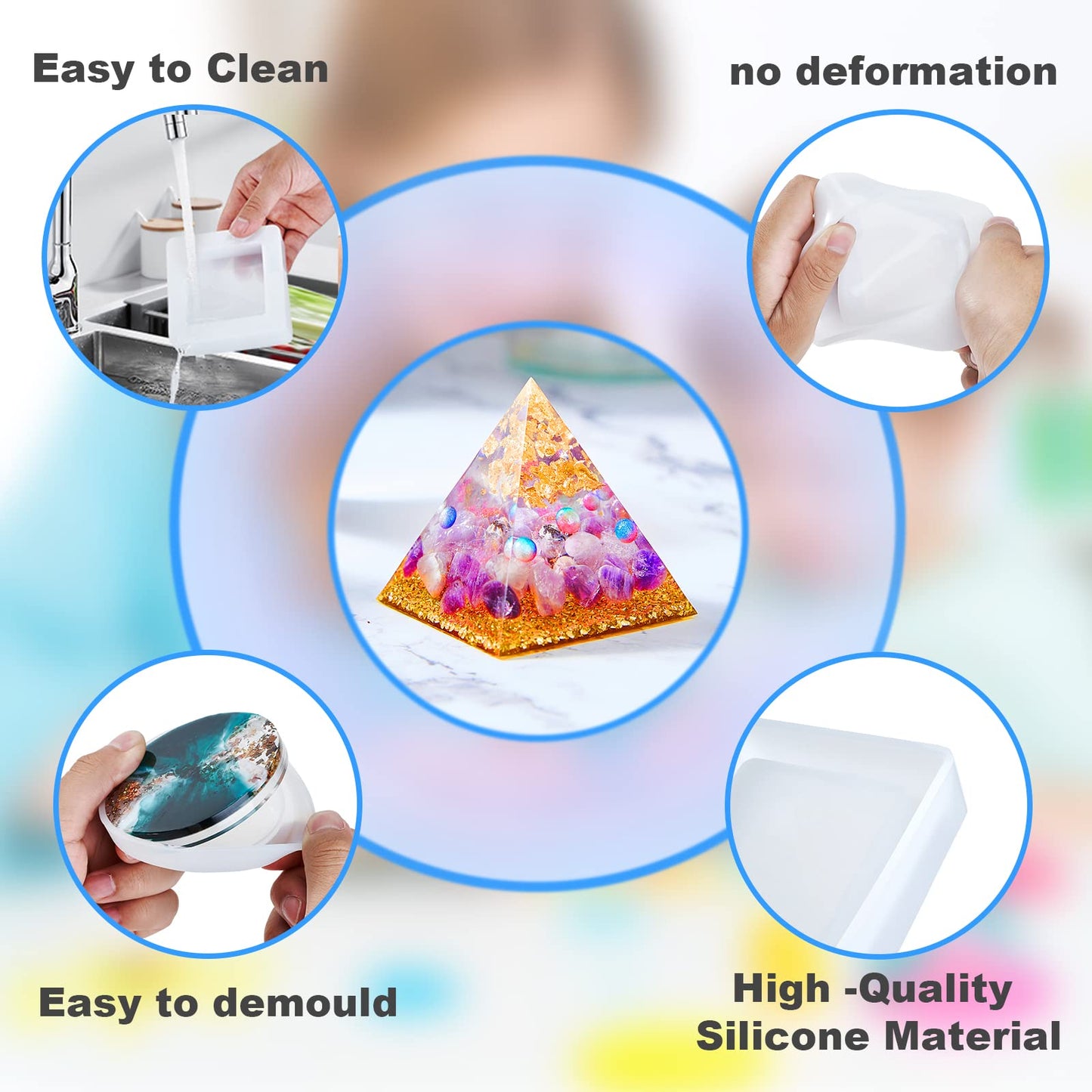 Resin Molds Silicone Kit 20Pcs,Epoxy Resin Molds Including Sphere,Cube,Pyramid,Square,Round, Used for Create Art,DIY,Coasters,Candles.Bonus Decorative Sequins and The Complete Set(20PCS Resin molds)