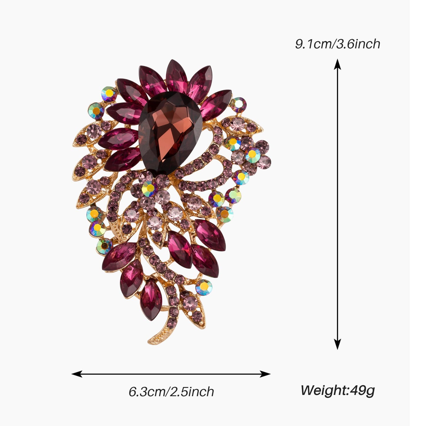 SELOVO Big Large Rhinestone Purple Crystal Statement Brooch Pin Sweater Accessory Gold Tone