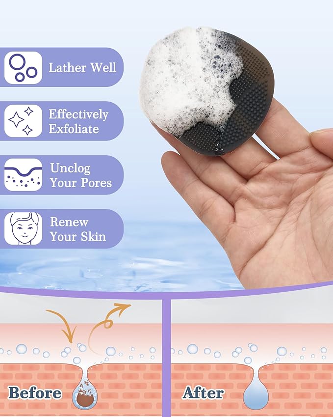 Manmihealth 15.7" Cute Back Scrubber & Soft Silicone Shower Brush Face Scrubber Set (3 PCS), Paw-Shaped Silicone Back Brush & Body Facial Scrubber with Super-Soft Bristles Combination(BlackSet)