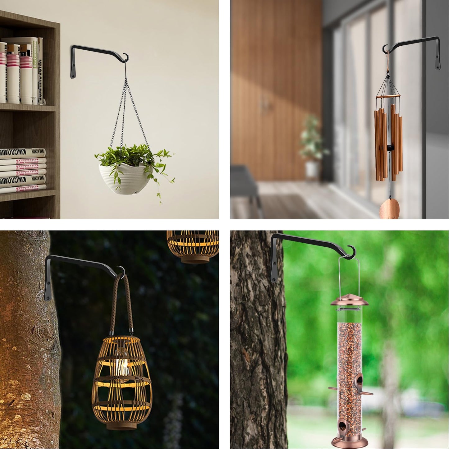 FEED GARDEN 2 Pack 8 Inch Hanging Plant Bracket Wall Hooks Decorative Plant Hangers for Outdoor Hanging Bird Feeders, Wind Chimes, Plant Baskets, Black
