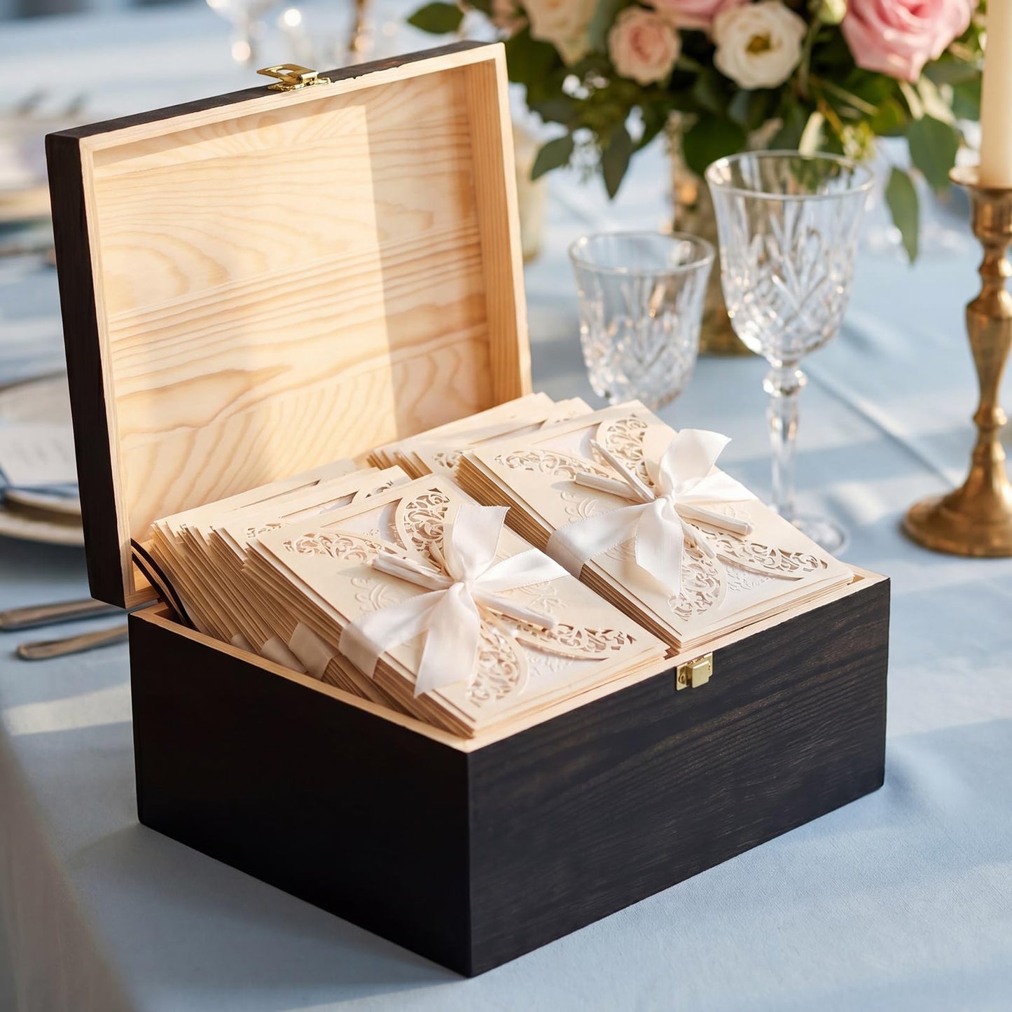Novabright 3 Pack Wooden Keepsake Box, 3 Size Handmade Decorative Treasure Chest Box, Gift Ideas for Men & Women Jewelry Rings Storage(Black,Pine Wood,Simple)