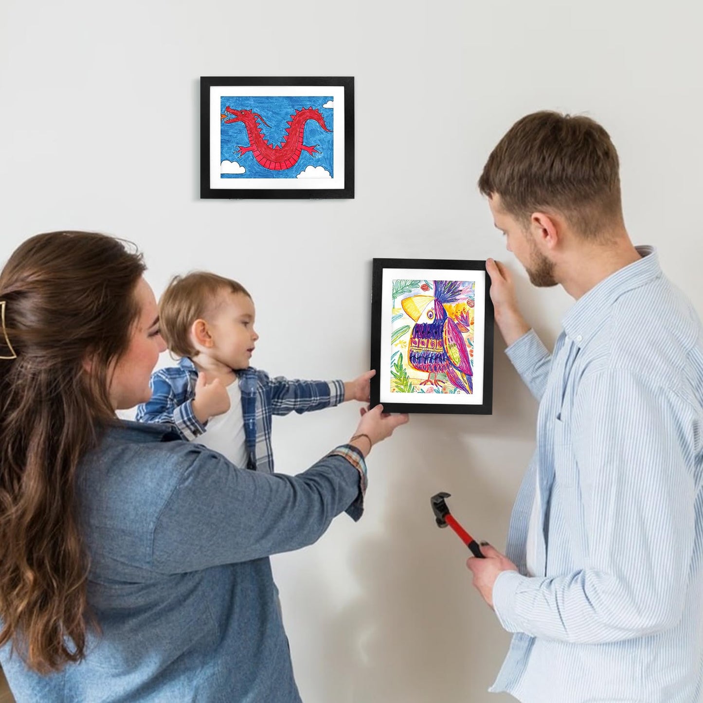 PECULA 2 Packs Kids Art Frame, 8.5x11 Front Opening Kids Artwork Frames Changeable, Holds 100 Drawings Artwork Frames for Kids Art, 3D Picture, Craft Storage, Hanging Wall Decor(Black)