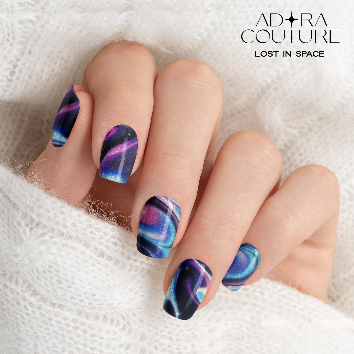 Adora Couture Semi Cured Gel Nail Strips with 20 Pieces - UV Gel Stickers, Manicure Kit, Easy Application Wraps Includes Prep Pads, Nail File, Wooden Stick - UV Light Required (Lost in Space)