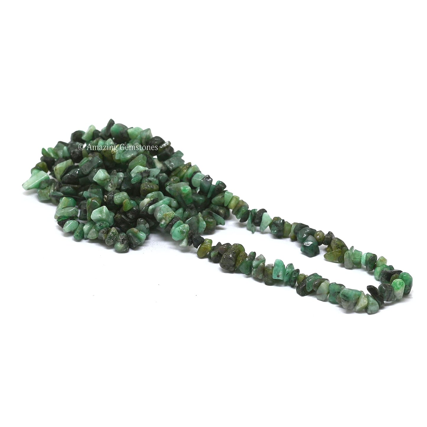 Emerald Pre Drilled Crystal Crushed Chips Beads for Bracelets Making, DIY Handmade Natural Healing Crystals (25 Inch Strand)