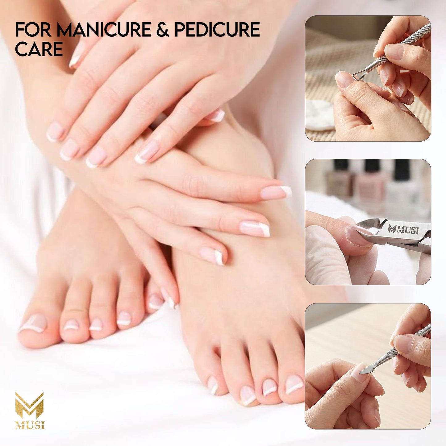 MUSI 3 PC Cuticle Trimmer Clippers & Pusher, Trim Cuticles & Remove Dead Skin for Manicure & Pedicure and Groom Fingernails & Toenails with Sharp, Efficient Cuticle Nipper Kit Men & Women