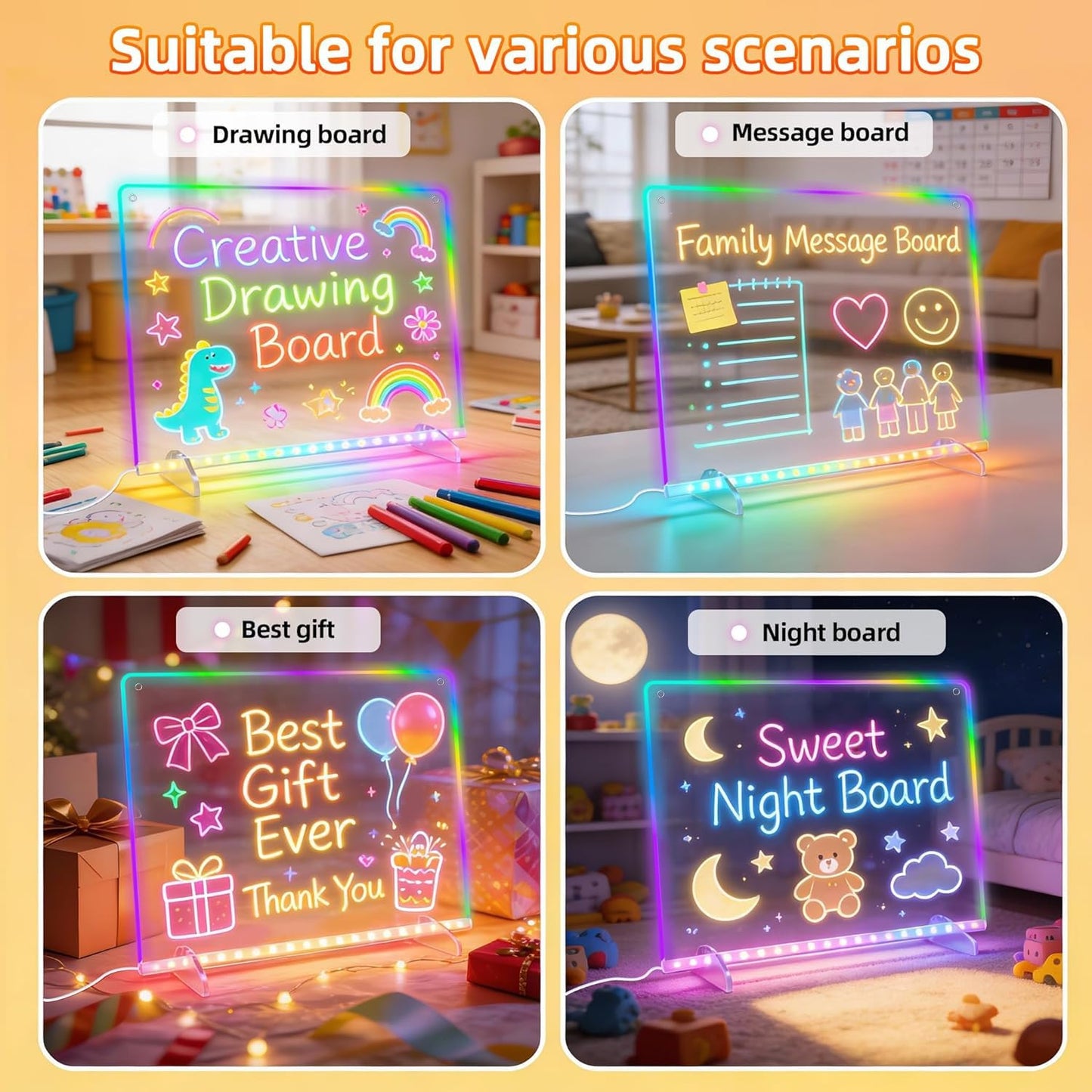 Led Note Board with Colors,16''Drawing Tablet,6 Modes & 8 Colors Light Up Drawing Board,Kids Toy with 13 Light Effects,Birthday Holiday Day Gifts for Girls & Boys Age 3+,Tracing Book(White)