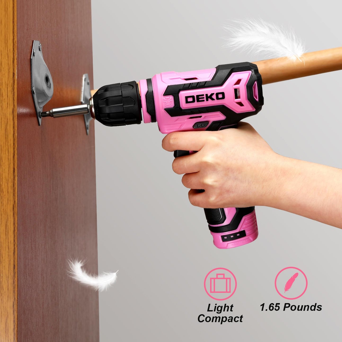 Cordless Drill:DEKOPRO 12V Power Drill Set with Pink 800RPM Electric Drills with Tool Set Gift Box, Pink Drill Set for Women