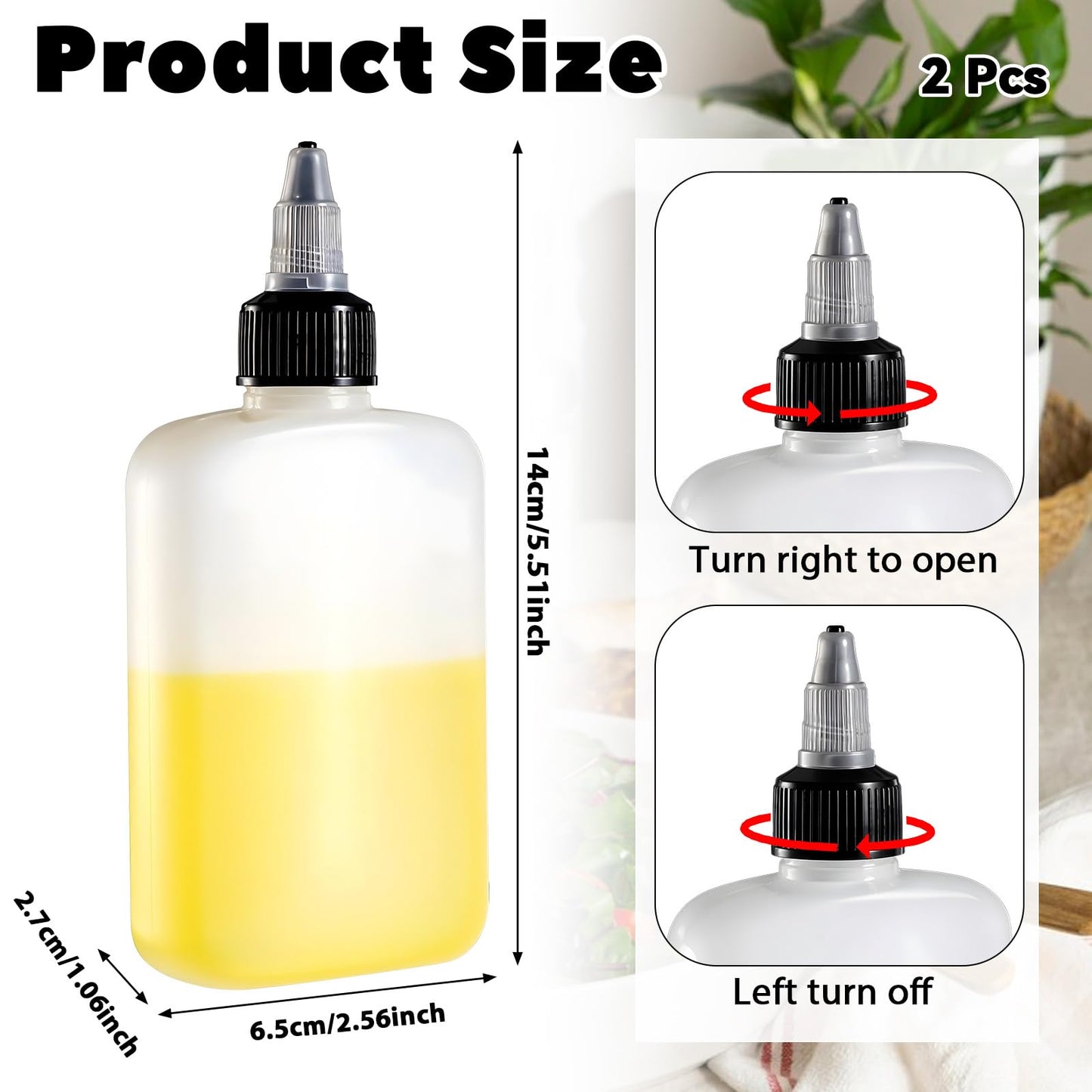 KALIONE Oil Dispenser Bottle for Camping & Cooking, 4oz Squeeze Condiment Bottle, 2 Pack, High Density Polyethylene, 118.29ml, Reusable, Leak-proof Screw Cap